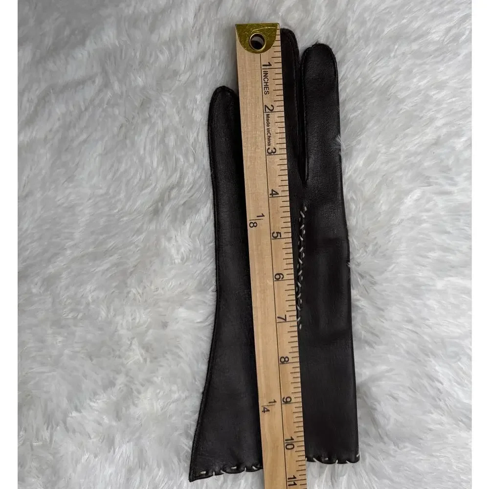 1970s Brown Deerskin Leather Gloves Contrast Whipstitch Size 7